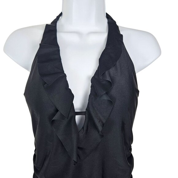 Suuksess Women’s Large Black Ruffle Halter One-Piece Swimsuit V -Neck Sexy Beach - Picture 8 of 13